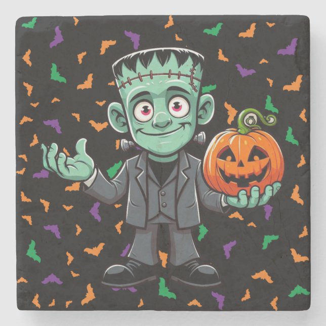 Niedlich, Cartoon Frankensteins Monster Steinuntersetzer (Vorderseite)