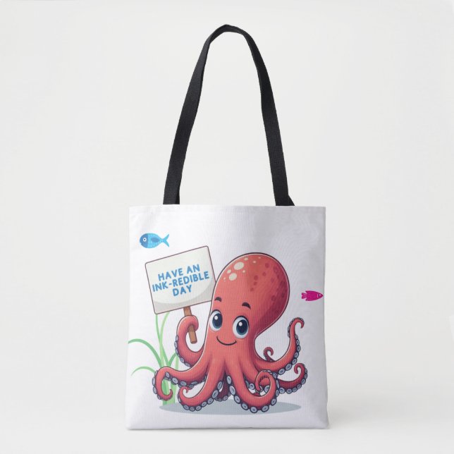 Niedlich, Cartoon-Oktopus mit Fischen (Vorderseite)