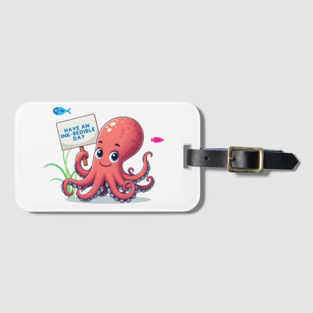 Niedlich, Cartoon-Oktopus mit Fischen Gepäckanhänger (Vorderseite (Horizontal))