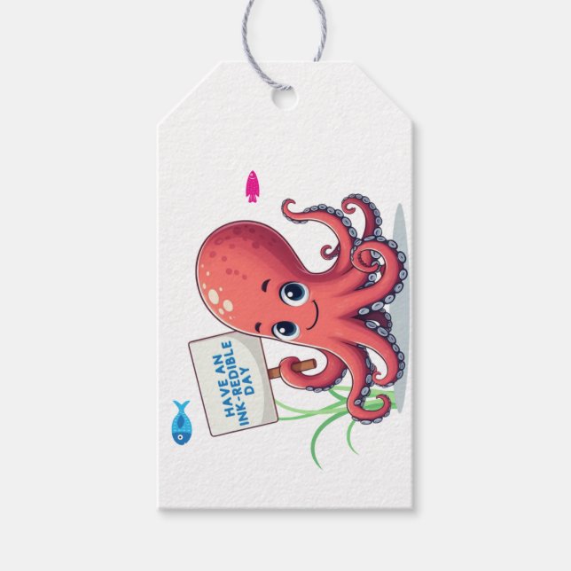 Niedlich, Cartoon-Oktopus mit Fischen Geschenkanhänger (Vorderseite)