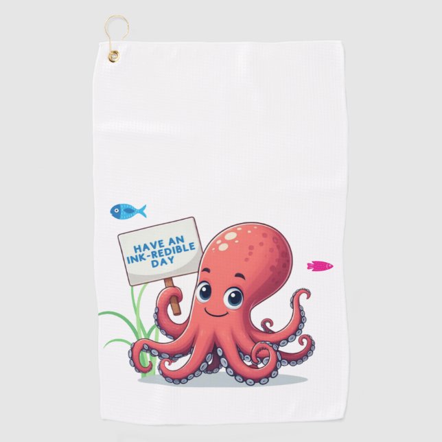 Niedlich, Cartoon-Oktopus mit Fischen Golfhandtuch (Vorderseite)