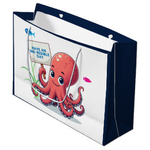 Niedlich, Cartoon-Oktopus mit Fischen Große Geschenktüte