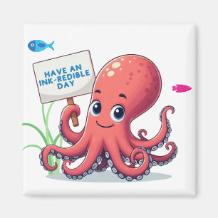 Niedlich, Cartoon-Oktopus mit Fischen Magnet