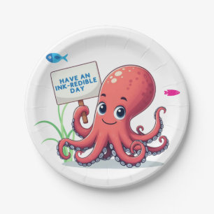 Niedlich, Cartoon-Oktopus mit Fischen Pappteller
