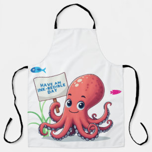Niedlich, Cartoon-Oktopus mit Fischen Schürze
