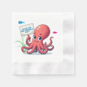 Niedlich, Cartoon-Oktopus mit Fischen Serviette