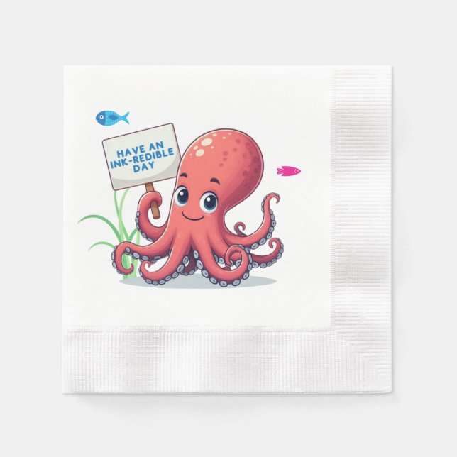 Niedlich, Cartoon-Oktopus mit Fischen Serviette (Vorderseite)