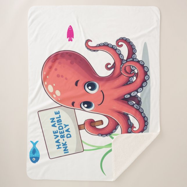 Niedlich, Cartoon-Oktopus mit Fischen Sherpadecke (Vorderseite)
