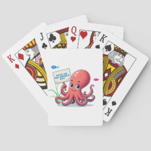 Niedlich, Cartoon-Oktopus mit Fischen Spielkarten