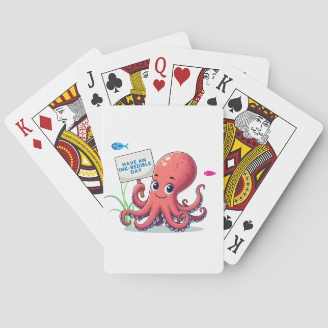 Niedlich, Cartoon-Oktopus mit Fischen Spielkarten (Rückseite)