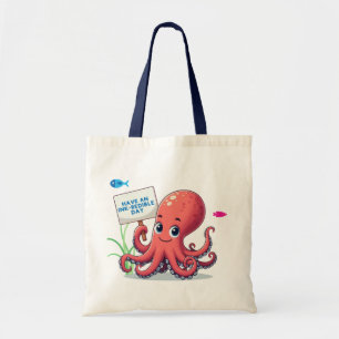 Niedlich, Cartoon-Oktopus mit Fischen Tragetasche