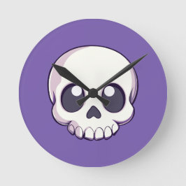 Niedlich Cartoon Skull Halloween Runde Wanduhr