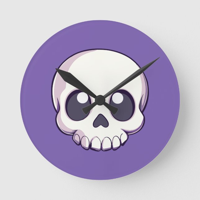 Niedlich Cartoon Skull Halloween Runde Wanduhr (Vorderseite)
