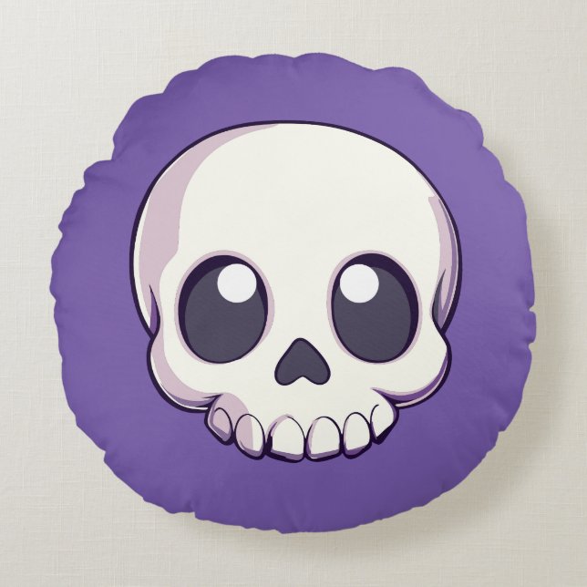 Niedlich Cartoon Skull Halloween Rundes Kissen (Vorderseite)