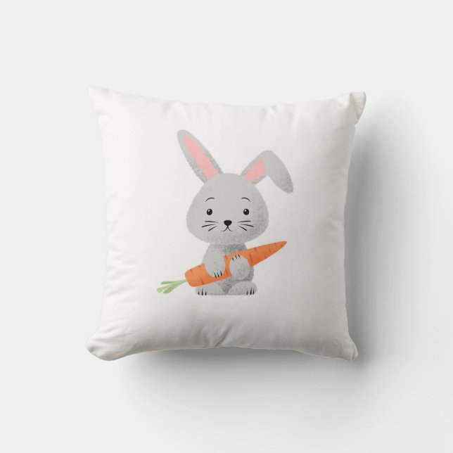 Niedlich Cartoony Fluffy Bunny Carrot Kissen (Vorderseite)
