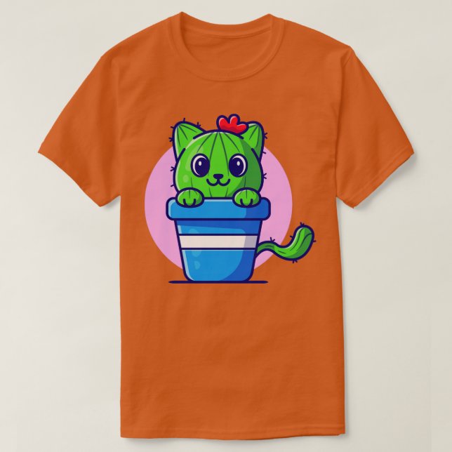 Niedlich Cat Cactus Cartoon T-Shirt (Design vorne)