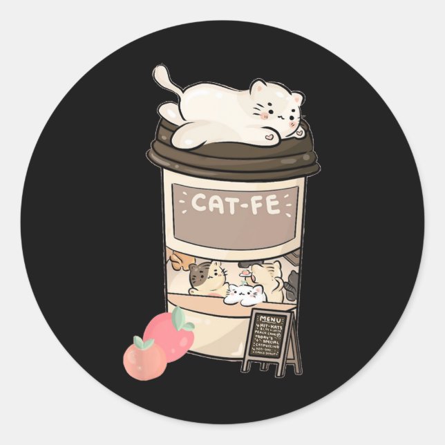 Niedlich Cat Cafe Runder Aufkleber (Vorderseite)