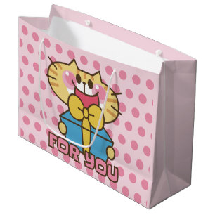 Niedlich Cat Cartoon Baby Pink Polka Dots Party Große Geschenktüte