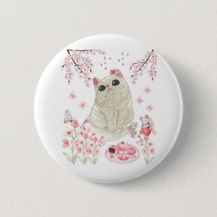 Niedlich Cat Cherry Blossom Button