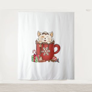 Niedlich Cat Christmas Chocolate Kaffee Wandteppich