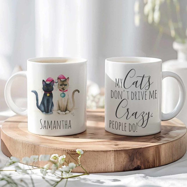 Niedlich Cat Christmas Kaffee Mugs Kaffeetasse (Cat Christmas mugs watercolor snow shoe and black cat by Victoria Grigaliunas Do Tell A Belle)