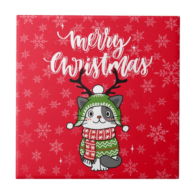 Niedlich Cat Christmas Kleinen Geschenke Galore Fliese (Vorderseite)