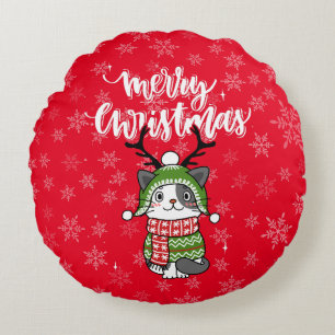 Niedlich Cat Christmas Kleinen Geschenke Galore Rundes Kissen