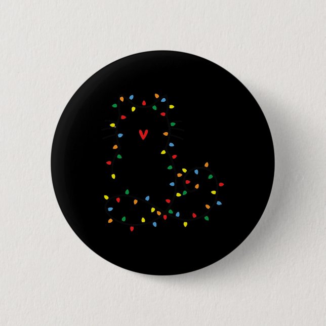 Niedlich Cat Christmas Light Graphic Cat Black Mam Button (Vorderseite)
