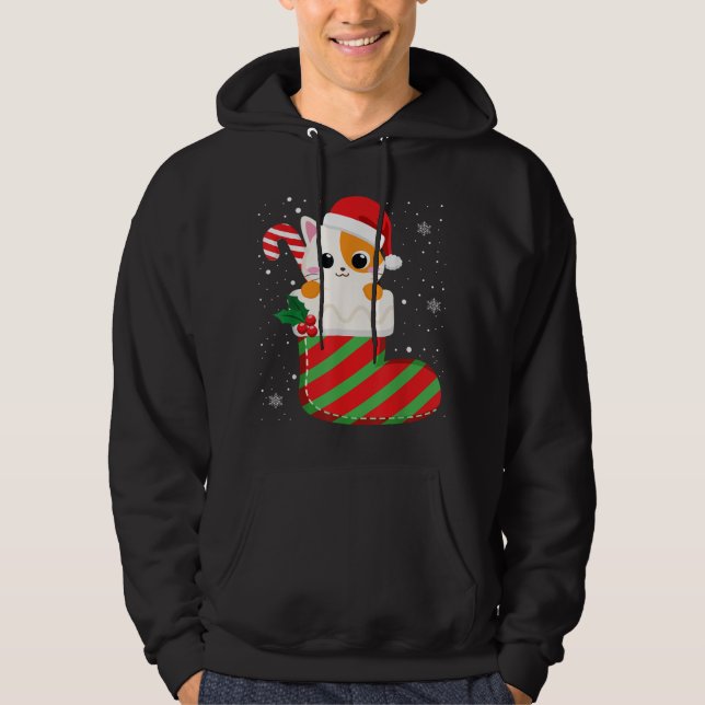 Niedlich Cat Christmas Sock Candy Cane Xmas Kitten Hoodie (Vorderseite)