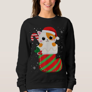 Niedlich Cat Christmas Sock Candy Cane Xmas Kitten Sweatshirt