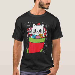 Niedlich Cat Christmas Sock Funny Xmas Pajama Katz T-Shirt