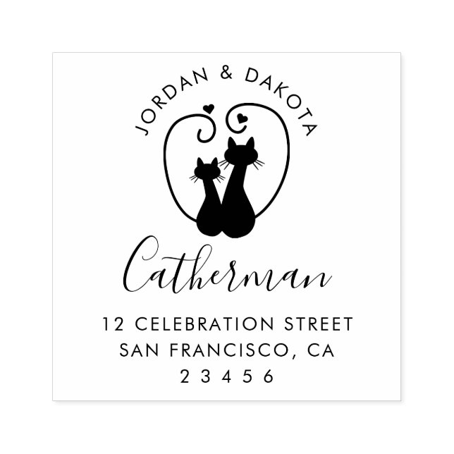 Niedlich Cat Couple | Individuelle Name und Rückse Gummistempel (Prägung)