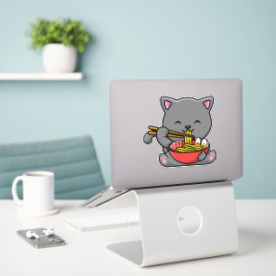 Niedlich Cat Eat Ramen Aufkleber