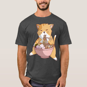 Niedlich Cat Eating Ramen Anime Bowl Kawaii Neko J T-Shirt