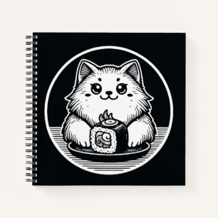 Niedlich Cat Eating Sushi Japanisch Kawaii Notizbuch