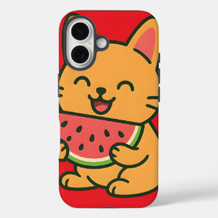 Niedlich Cat Eating Watermelon - Kawaii Funny iPho iPhone 16 Hülle