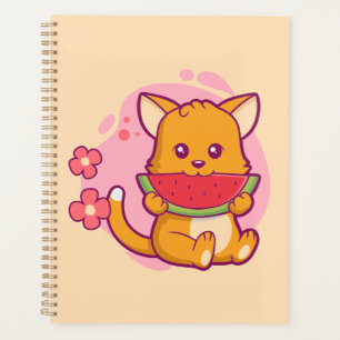 Niedlich Cat Eating Watermelone   Kawaii Planer