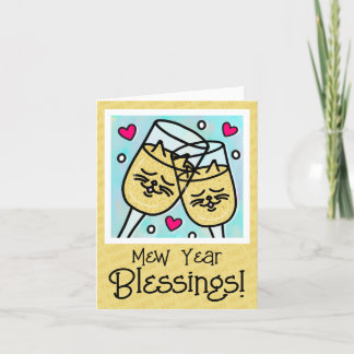 Niedlich Cat Face Champagne Toast Neujahr Feiertagskarte