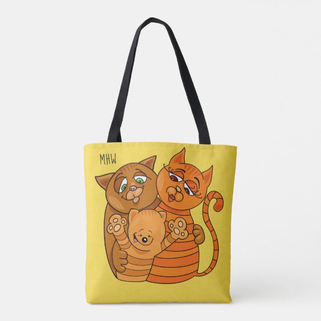 Niedlich Cat Family individuelle Name & Farbtasche (Rückseite)