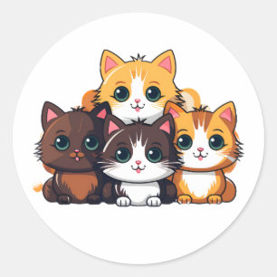 Niedlich Cat Family Sticker - Kawaii Tierart für J