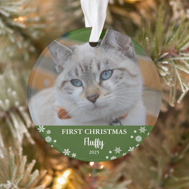 Niedlich Cat first Christmas Snowflakes Foto Ornam Ornament (Baum)