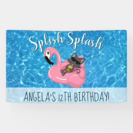 Niedlich Cat Flamingo Kindergeburtstag Pool Party Banner