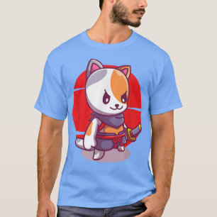 Niedlich Cat Funny Anime Kawaii Cat Samurai Nekko T-Shirt
