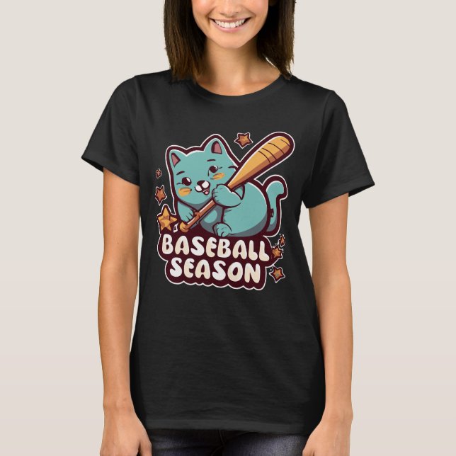 Niedlich Cat Funny Baseball T-Shirt (Vorderseite)