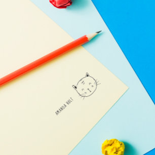 Niedlich Cat Funny Doodle Kinder Individuelle Name Permastempel