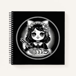 Niedlich Cat Girl Eating Sushi Japanisch Kawaii Notizbuch
