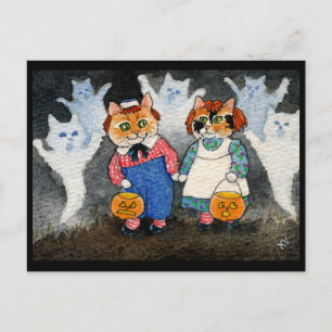 Niedlich Cat Halloween Art Costume Pumpkin Postkarte
