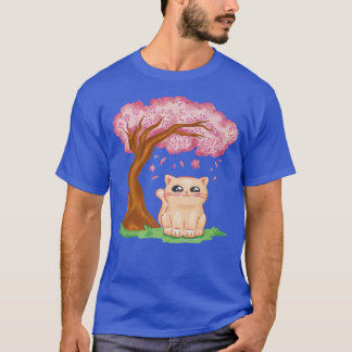 Niedlich Cat Kawaii Japanisch Cherry Blossom Sakur T-Shirt