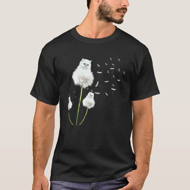 Niedlich Cat Kitten Dandelion Blume Flying Dog Eig T-Shirt (Vorderseite)