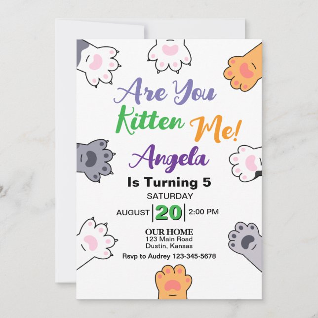 Niedlich Cat Kitten Geburtstagsparty Einladung (Vorderseite)